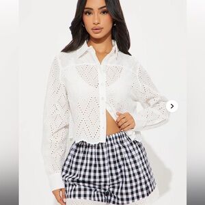 Fashion Nova White Eyelet Button Down Shirt